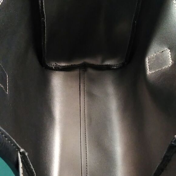 Black Faux Leather Two Crossbody Straps Certified Vegan Bag with Floral Strap - Picture 5 of 10